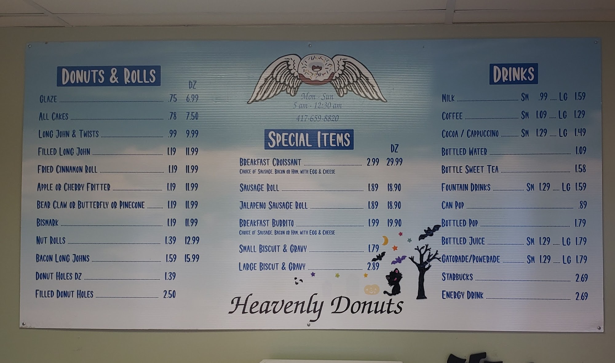 Heavenly Donuts Menu