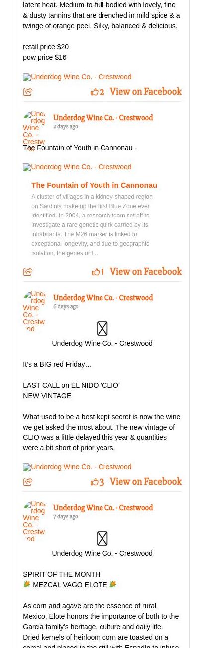 Underdog Wine Co. Menu