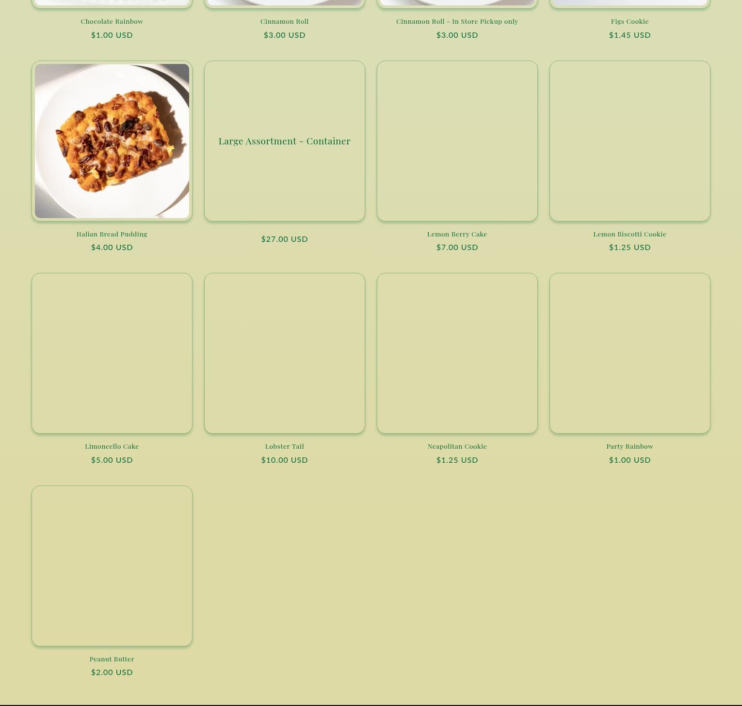 Scola's Original Italian Cookies & Pastries Menu
