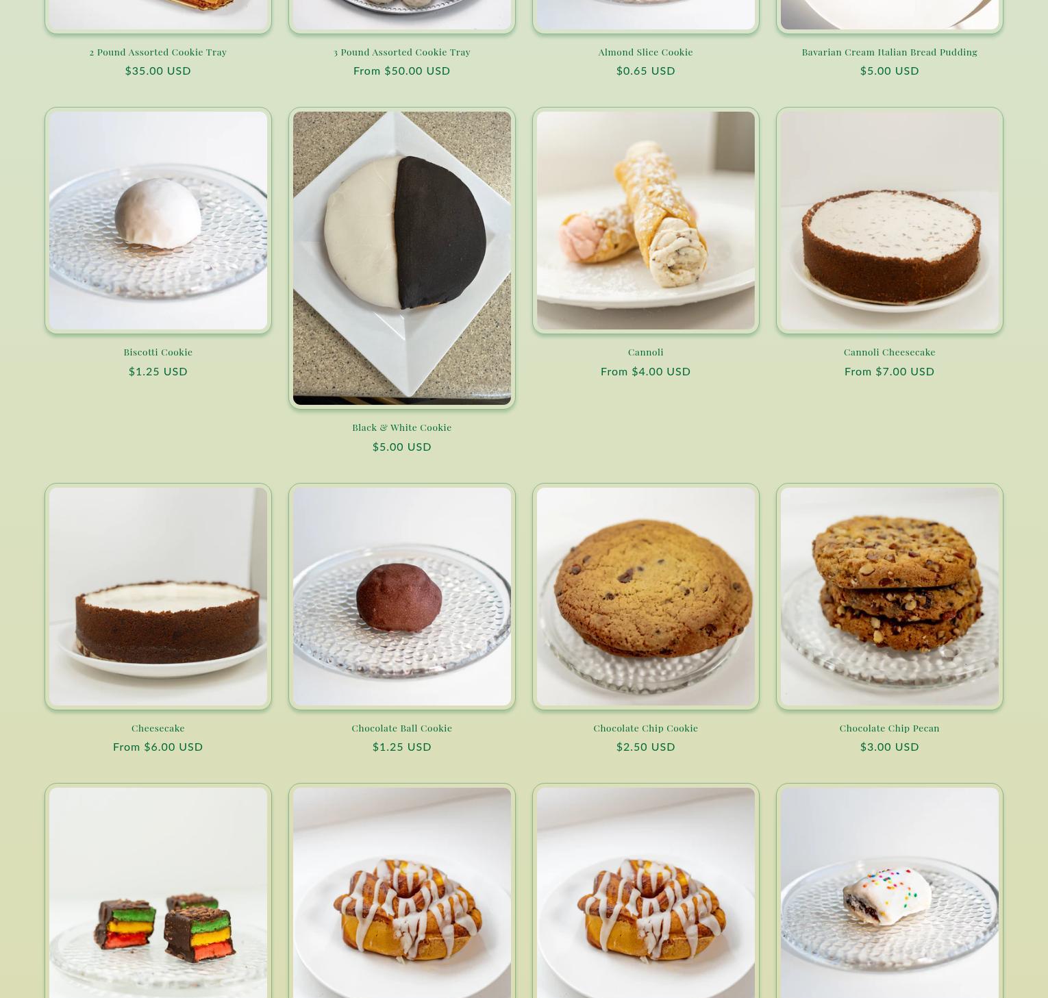 Scola's Original Italian Cookies & Pastries Menu