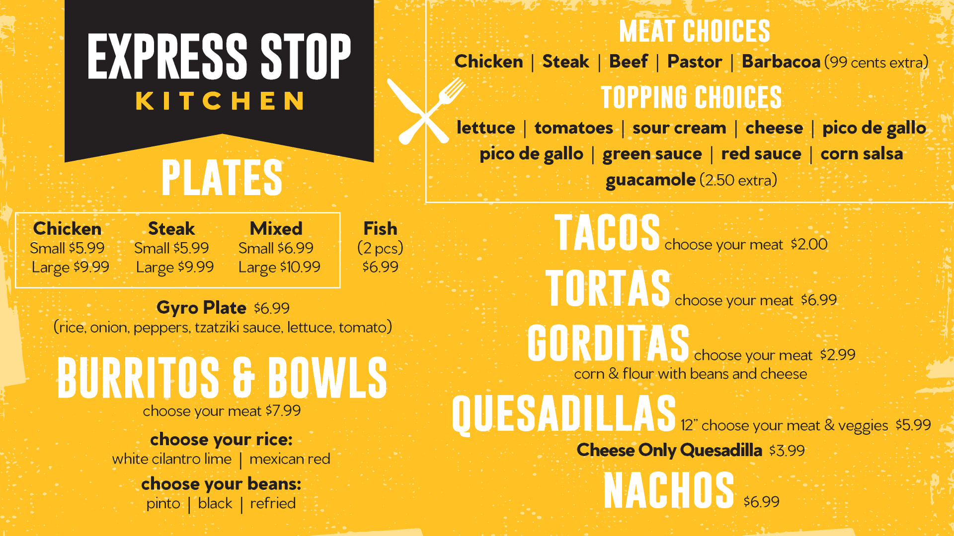 Express Stop Kitchen Menu