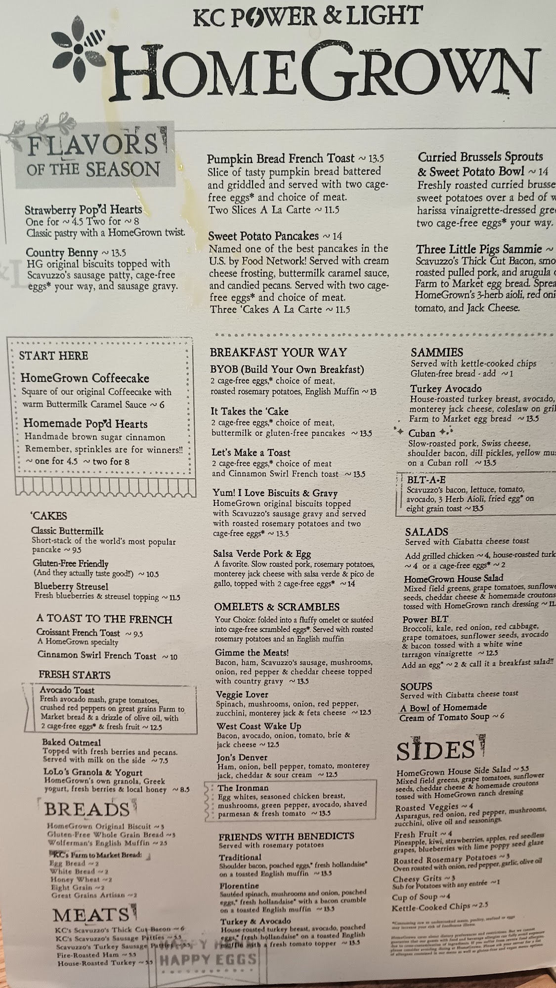 HomeGrown Kansas City - Power & Light Menu
