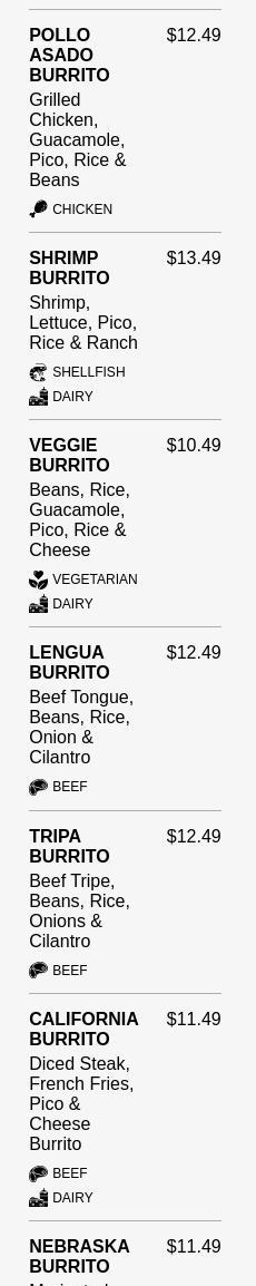 Abelardo's Mexican Fresh Menu