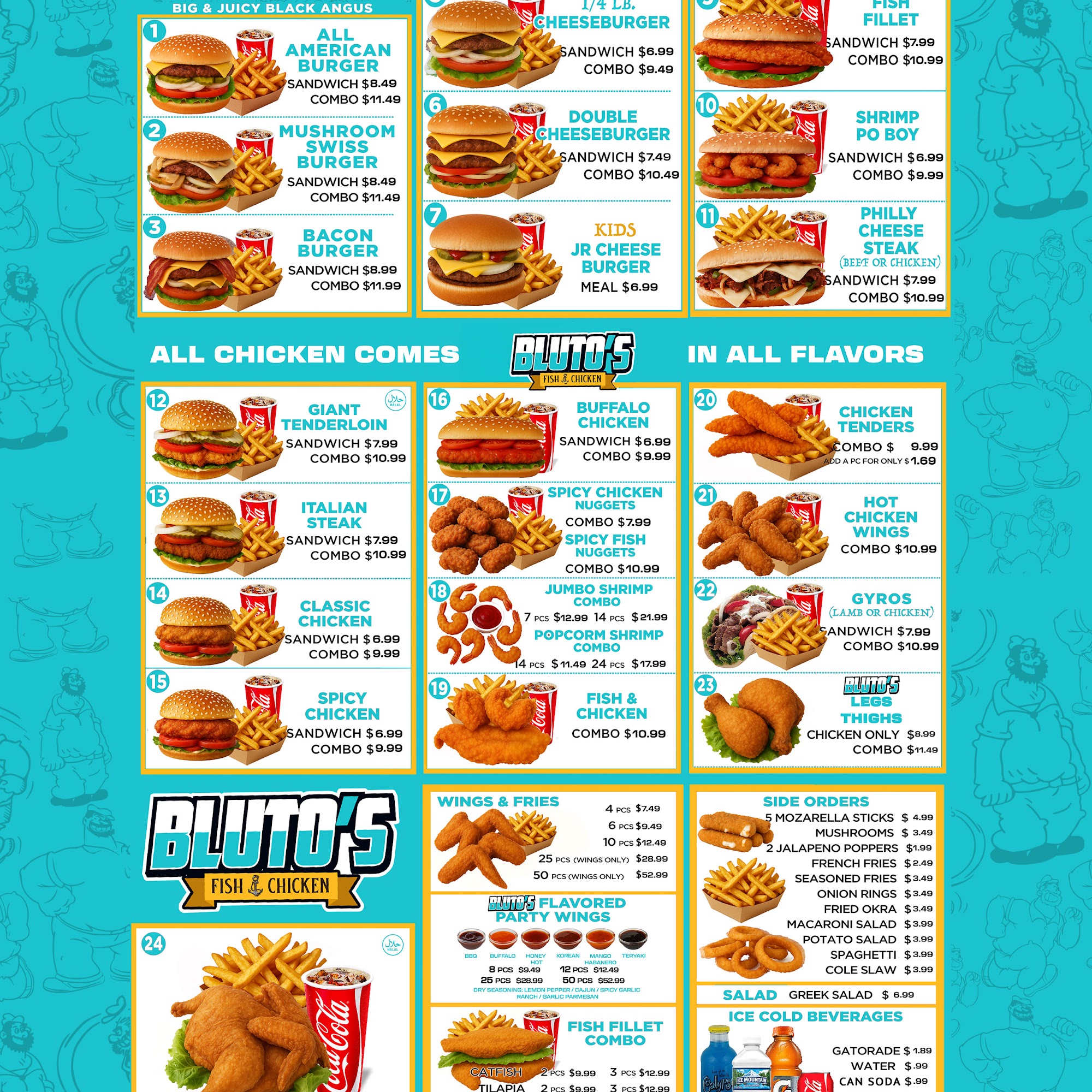 Bluto’s Fish And Chicken Menu