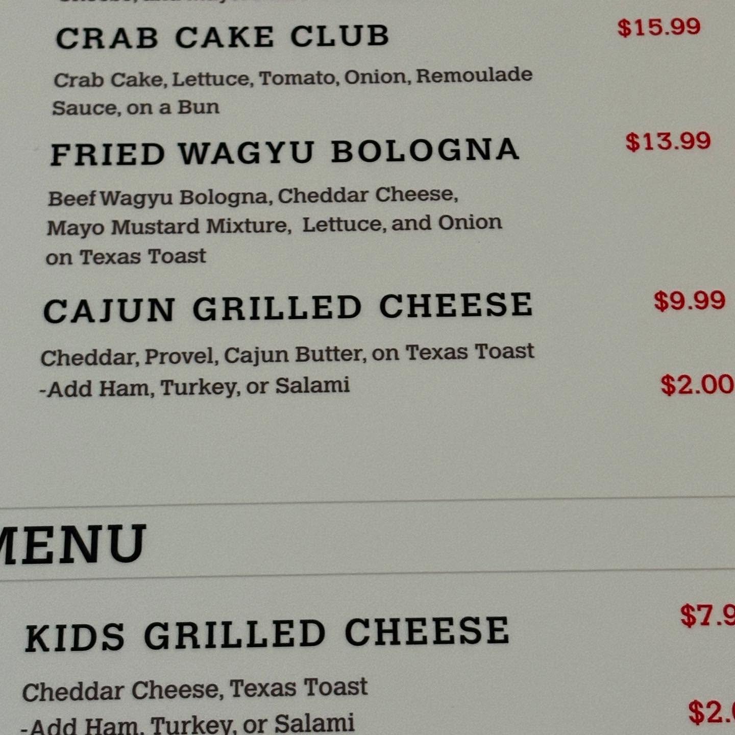 Citizen Kane's Market Place Menu