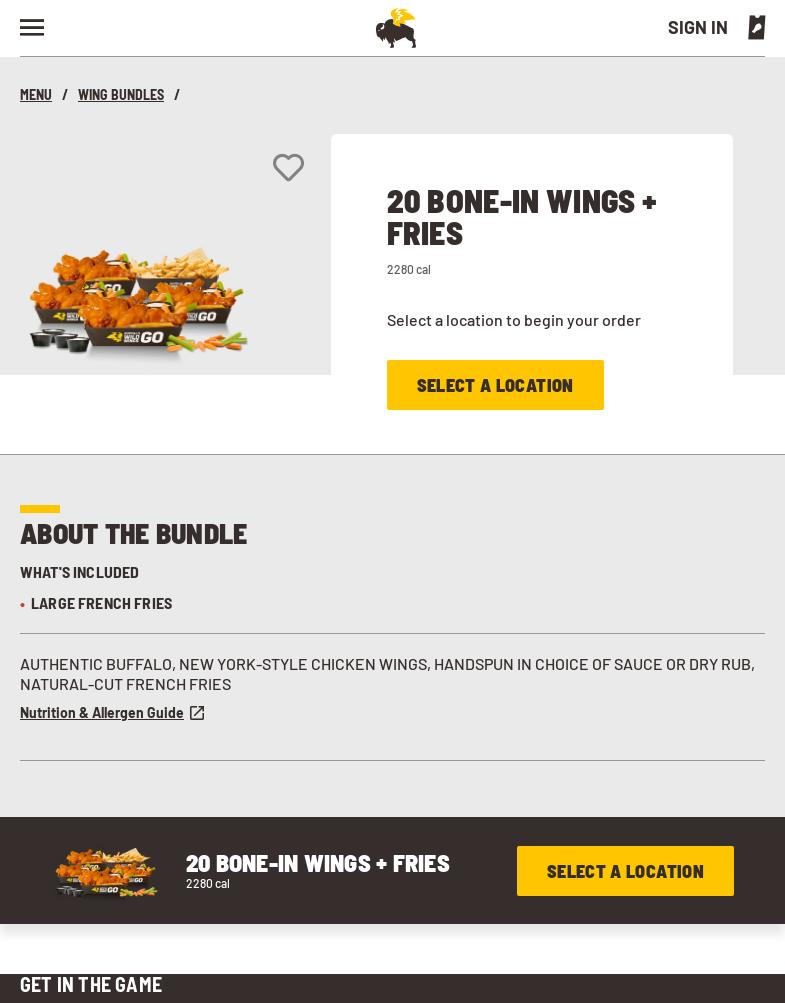 BUFFALO WILD WINGS GO Menu