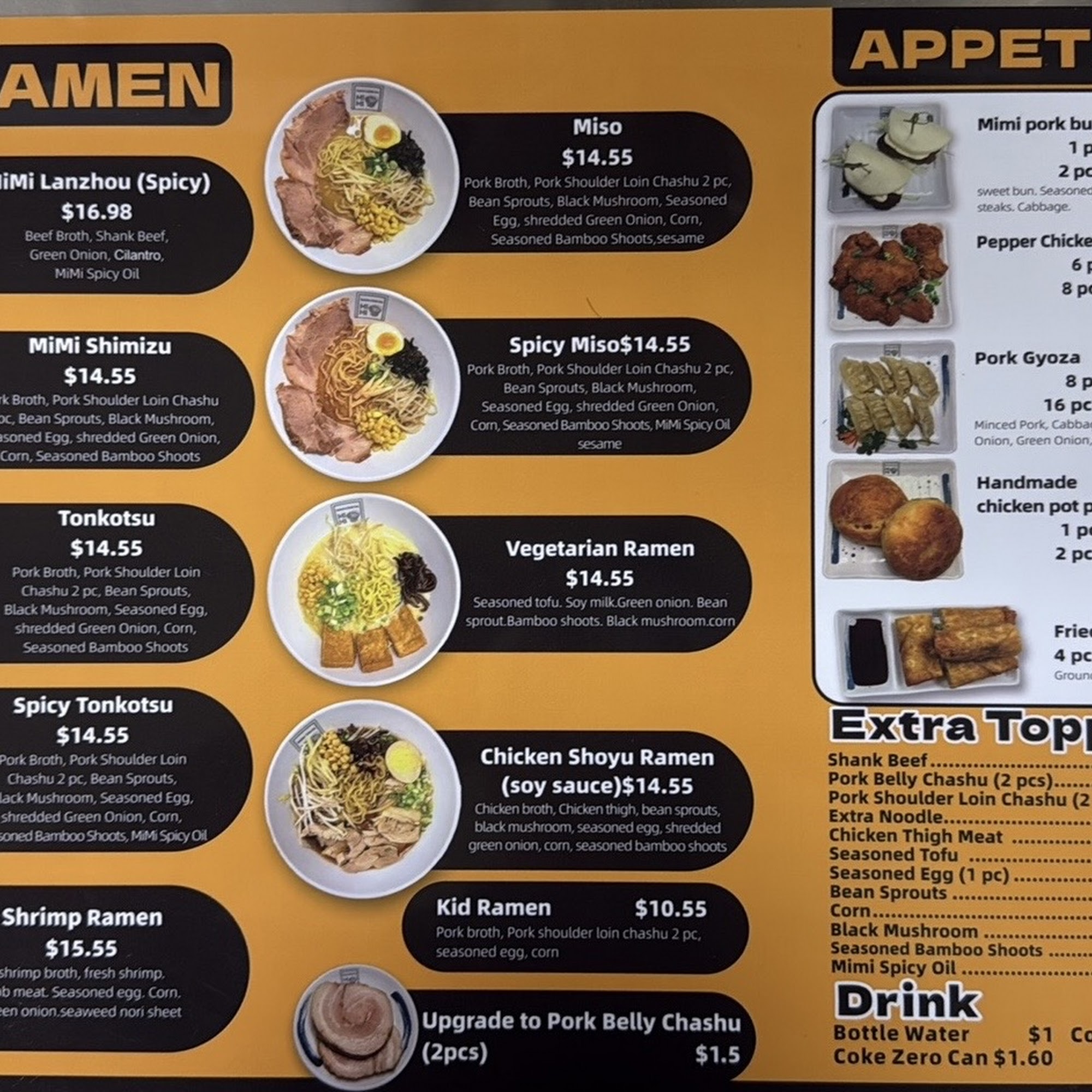 Mimi Ramen & Boba Tea Menu