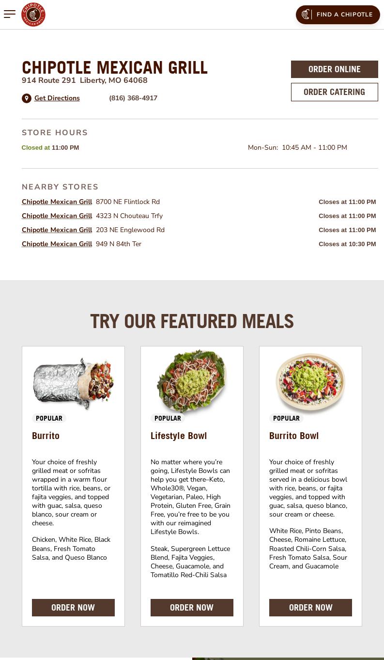 Chipotle Mexican Grill Menu