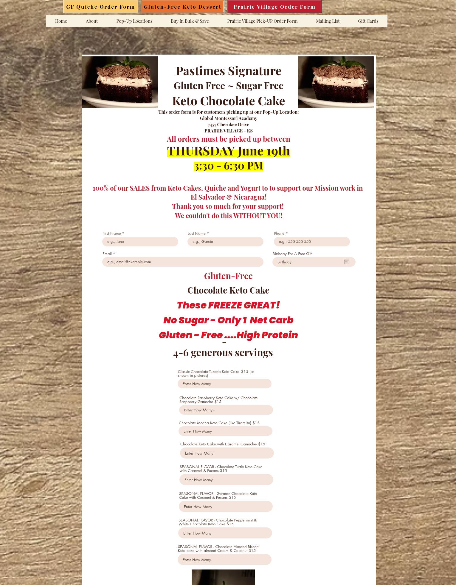 Pastimes Farm and Bakery Menu