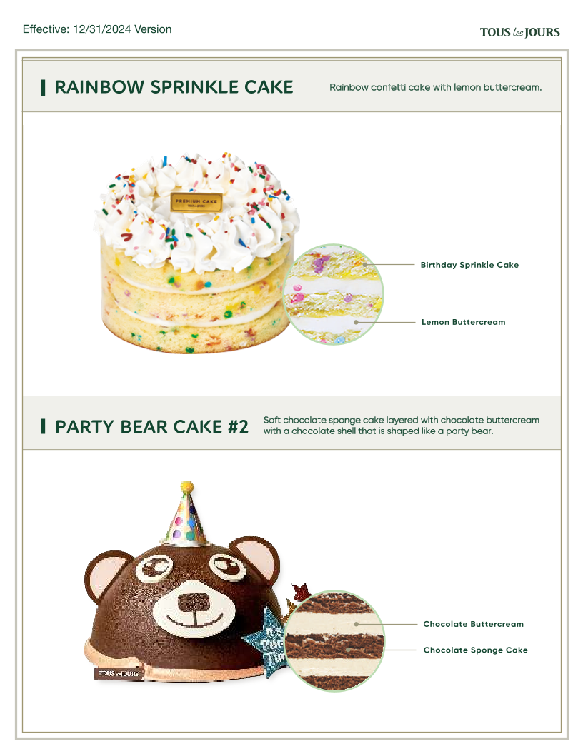 Tous les Jours Bakery Cafe Menu