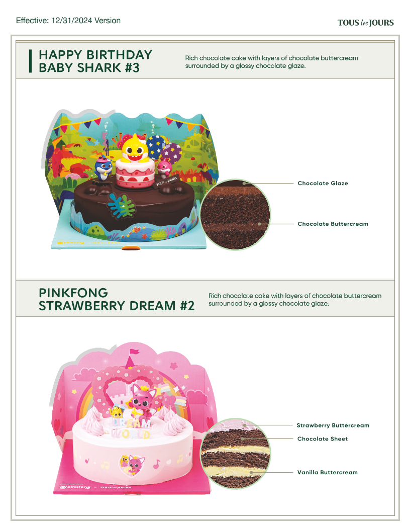Tous les Jours Bakery Cafe Menu