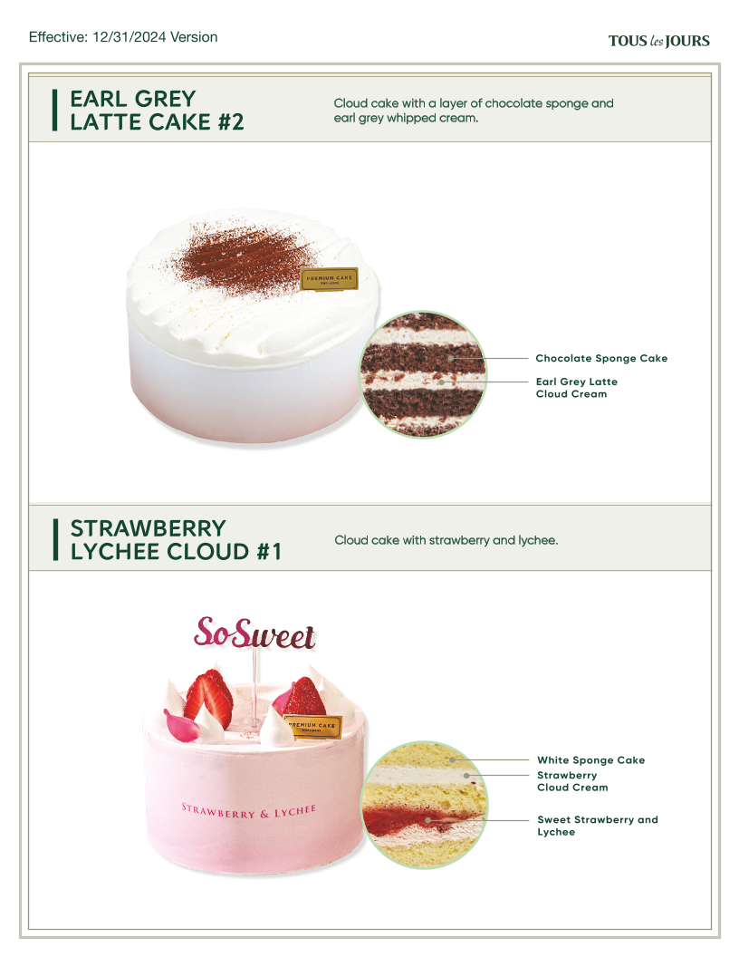 Tous les Jours Bakery Cafe Menu