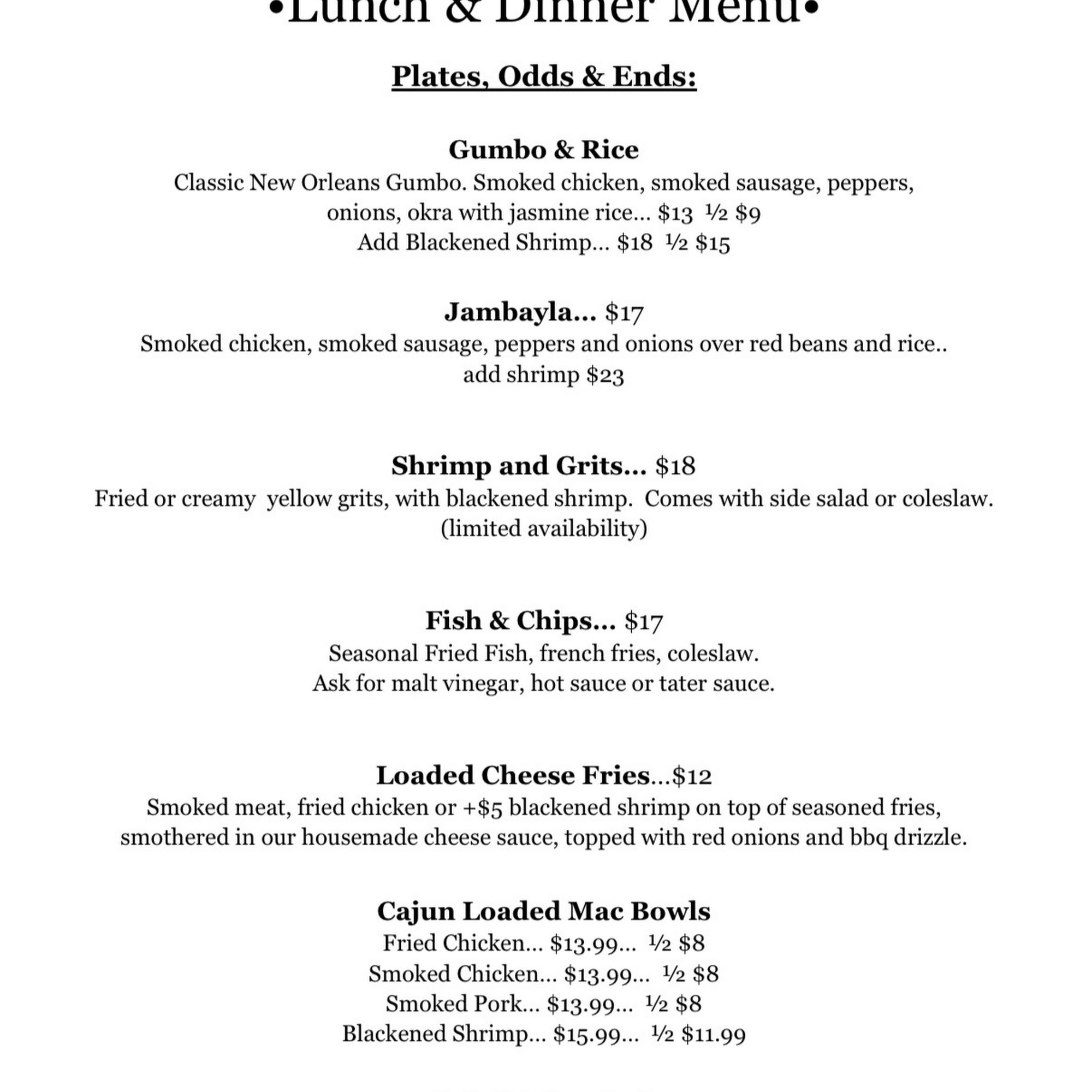 Frisco Train Car Diner Menu