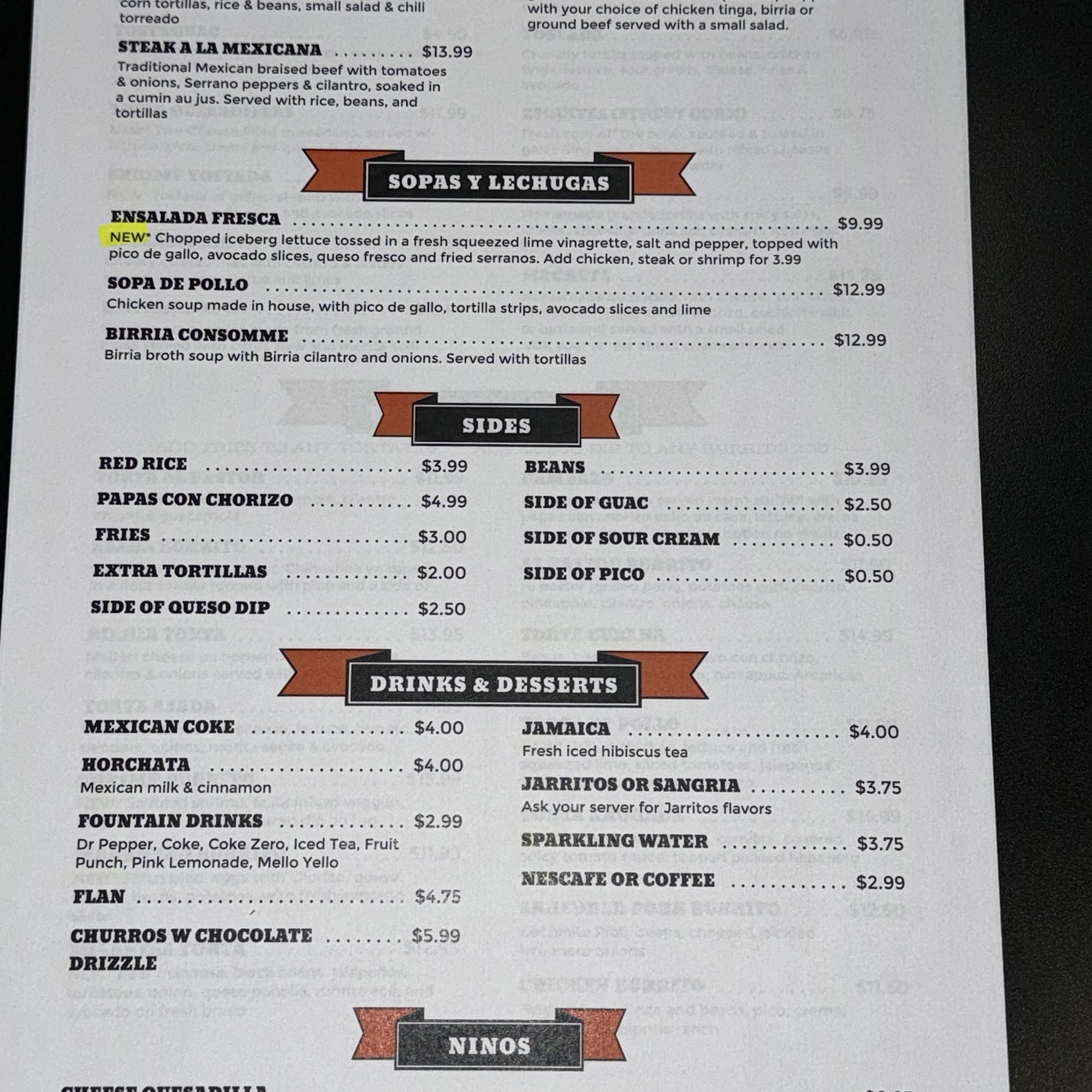 Sabroso Cocina Mexicana-Maplewood Menu