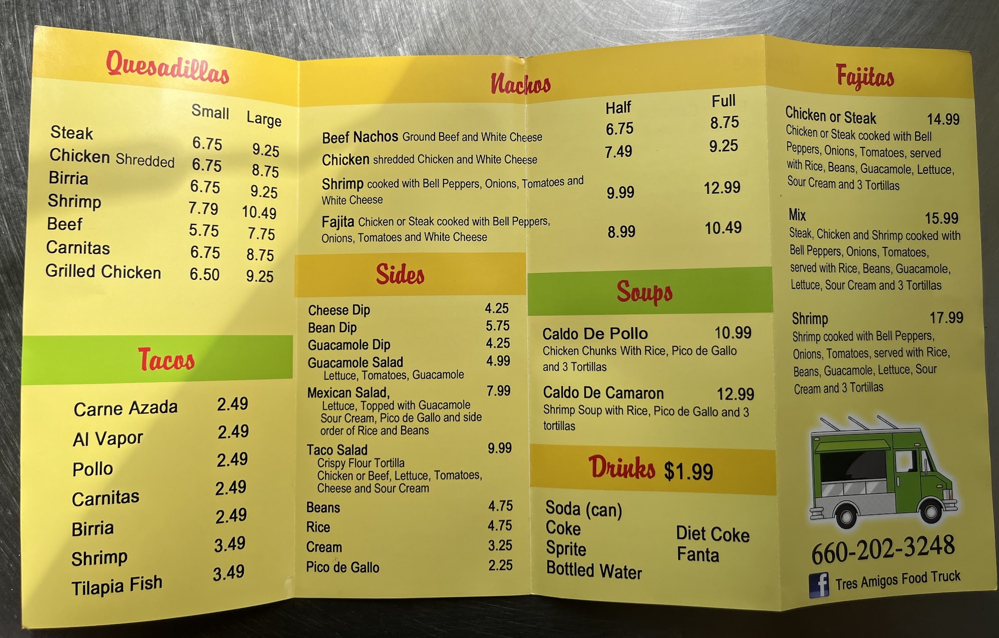Tres Amigos Menu