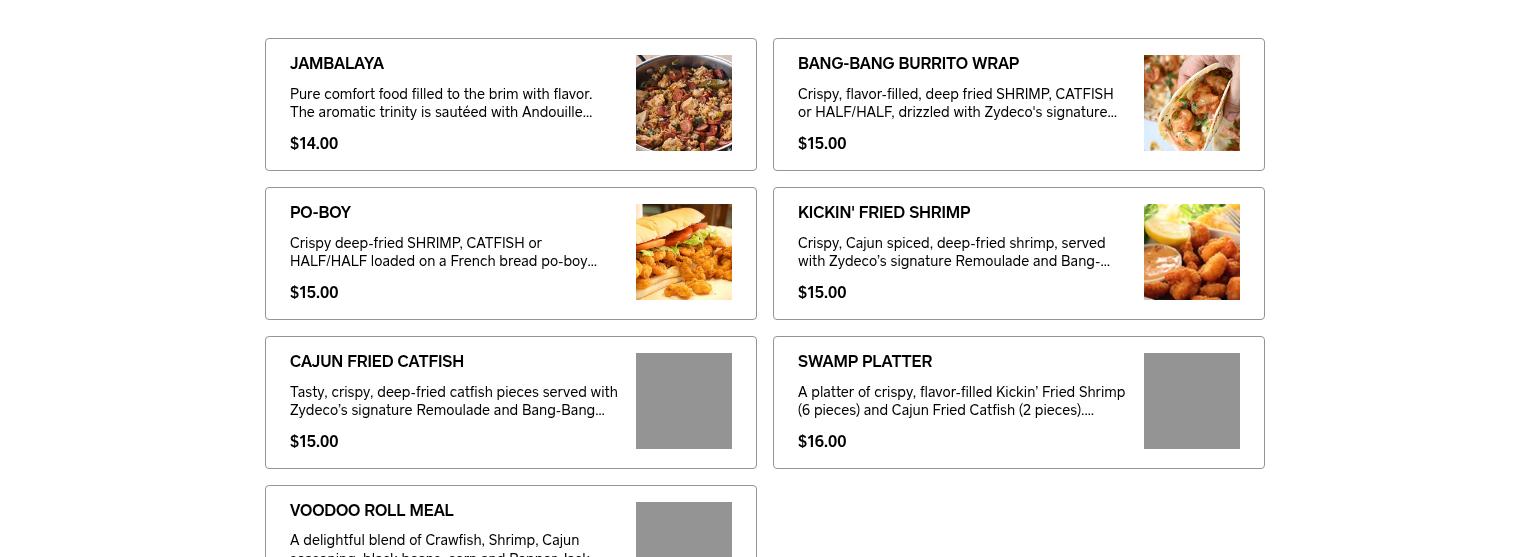 Zydeco's Cajun Kitchen Food Truck Menu