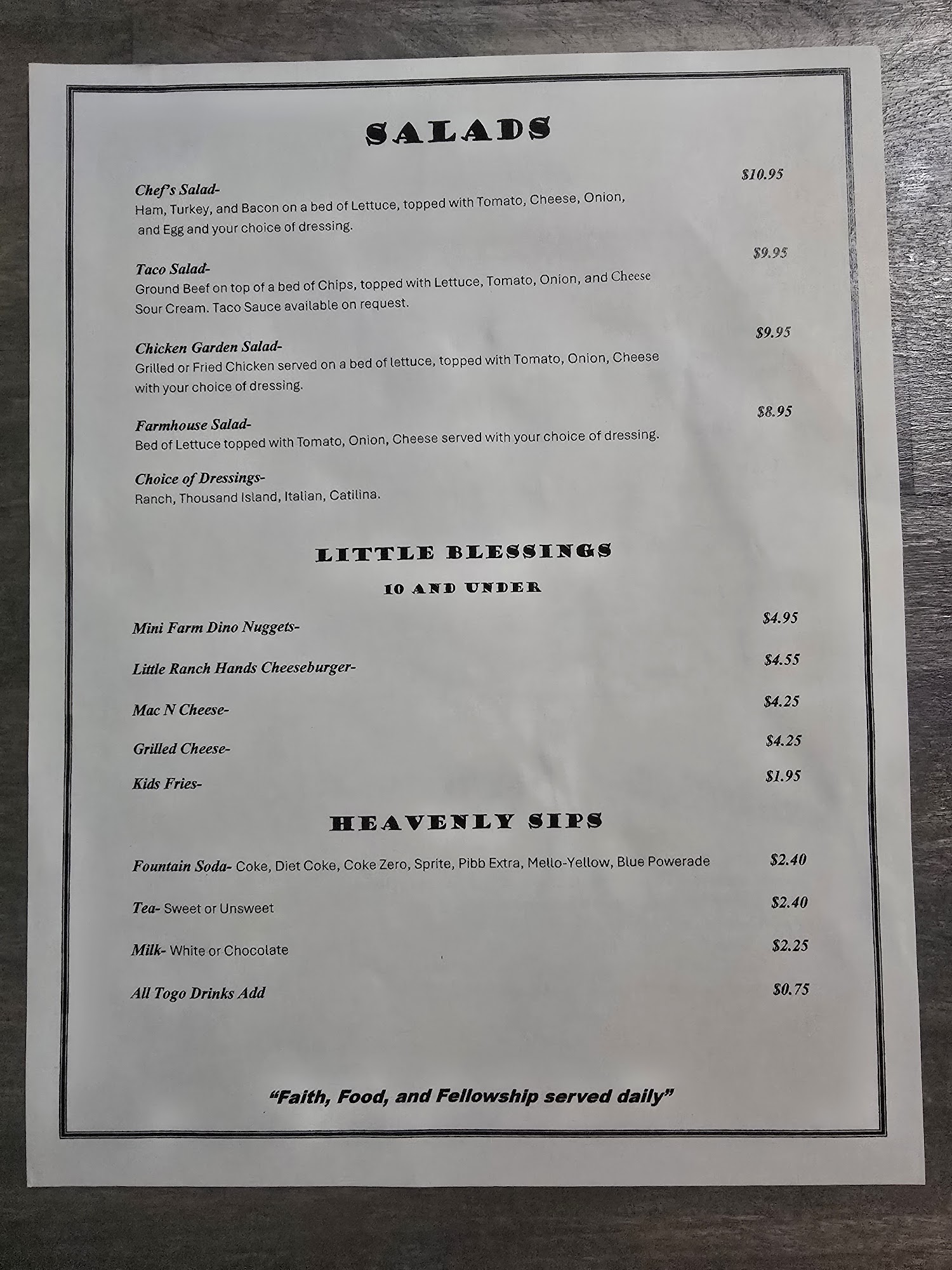 Morley Cafe Menu
