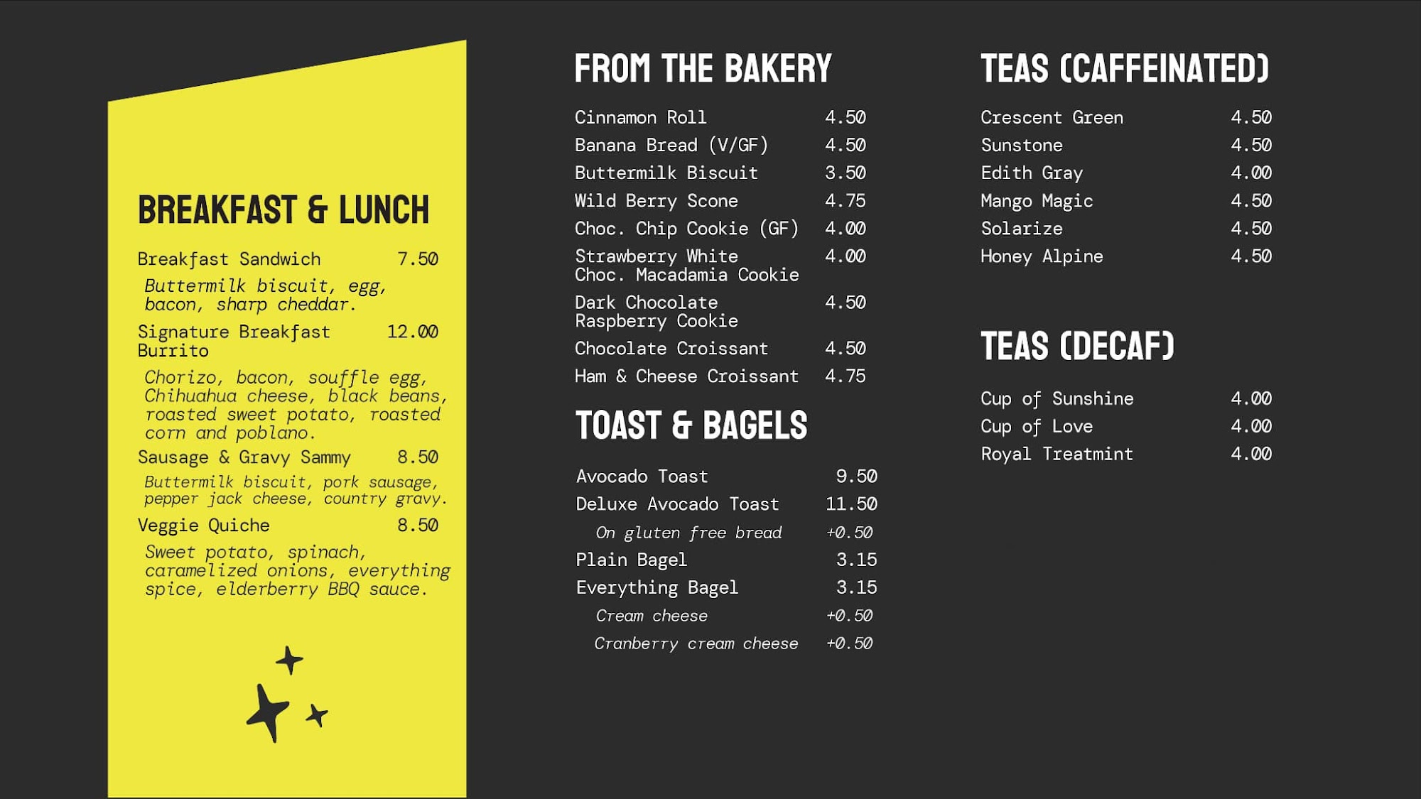 Upshot Coffee at NorthRoad Church Menu