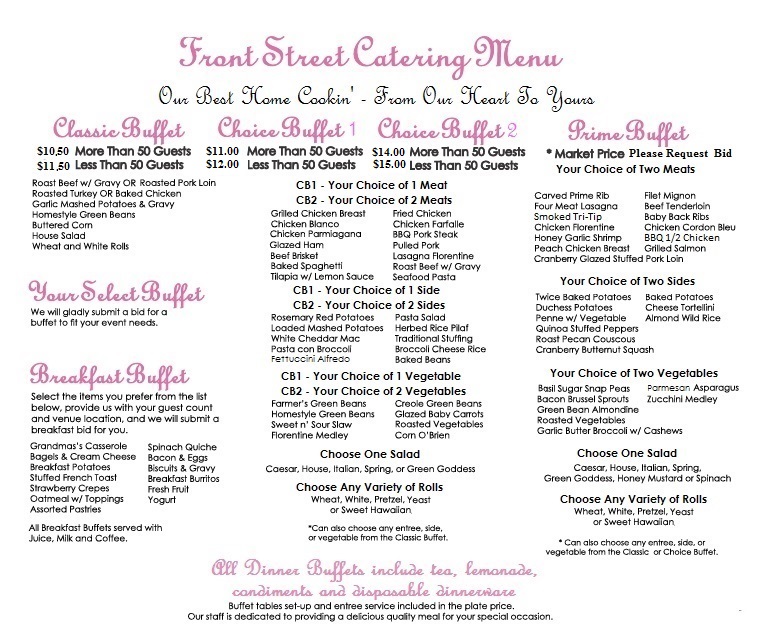 Front Street Catering Menu