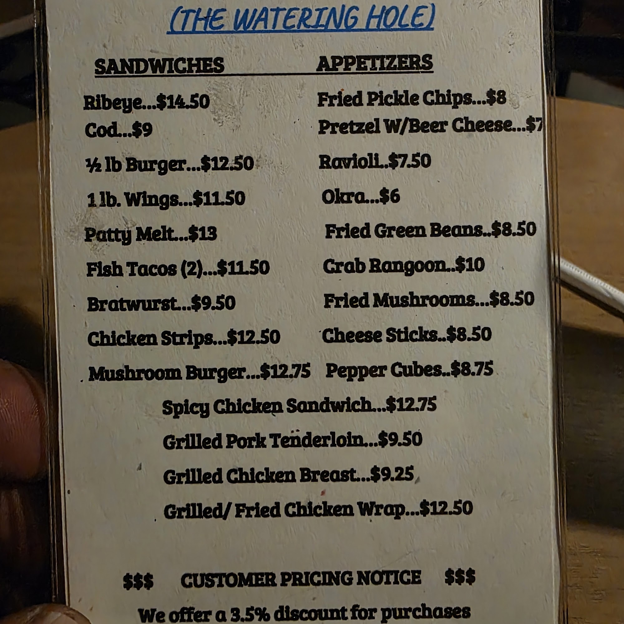 Die Wasserstelle Menu