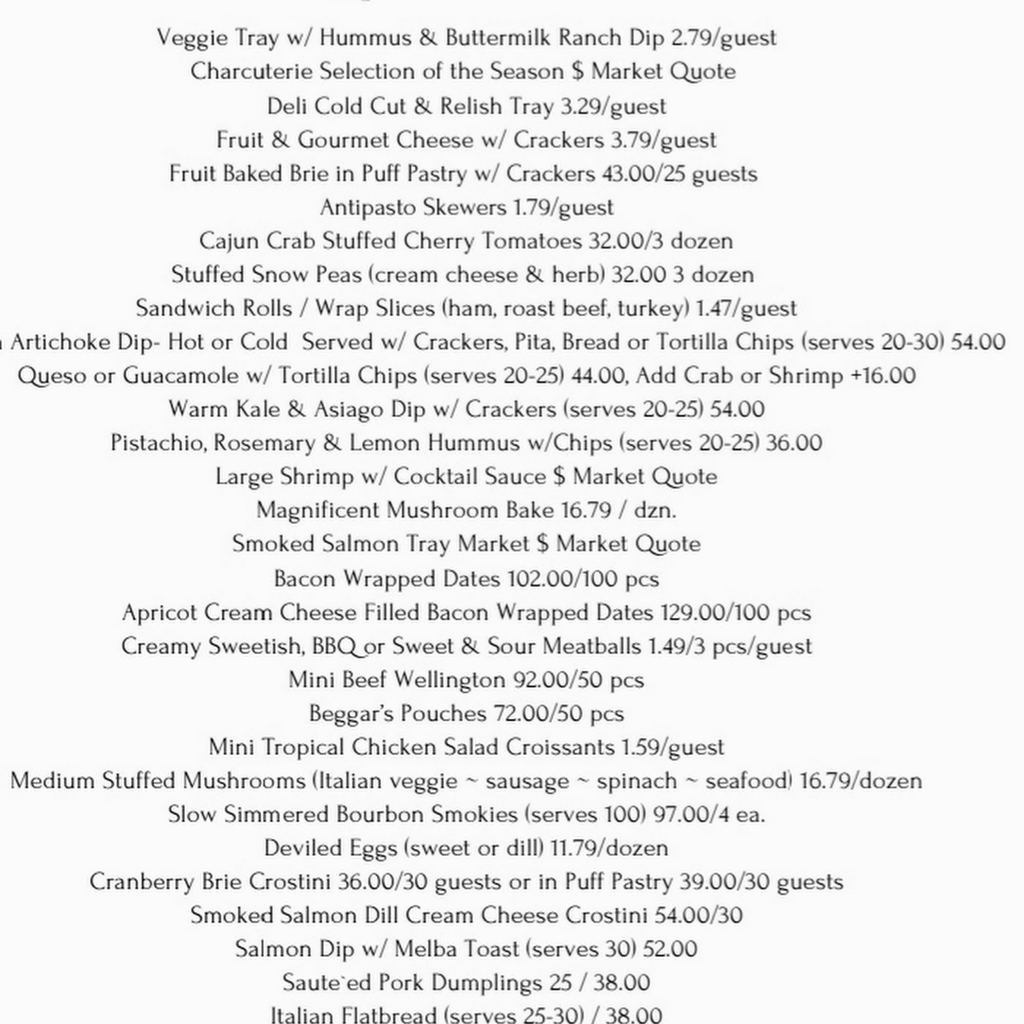 Lillee's Catering & Event Venue Menu