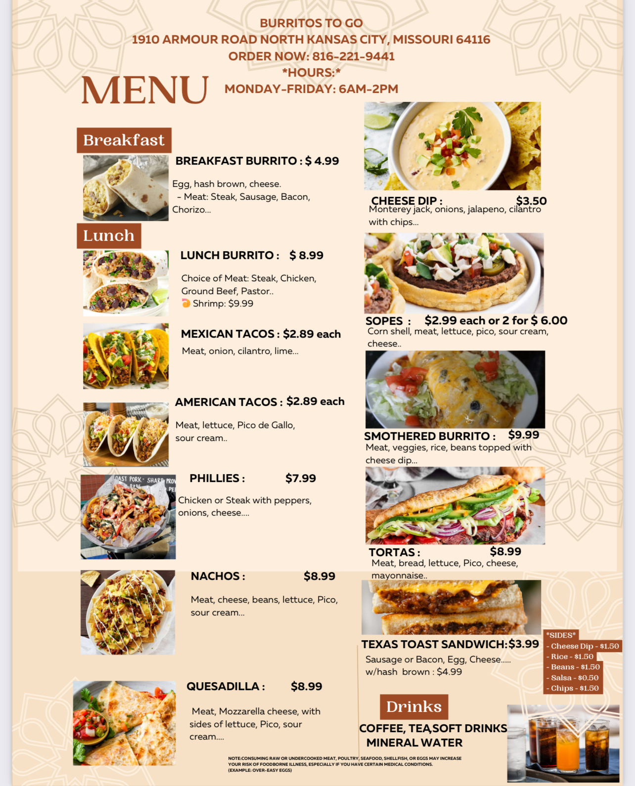 Burritos To-Go Menu