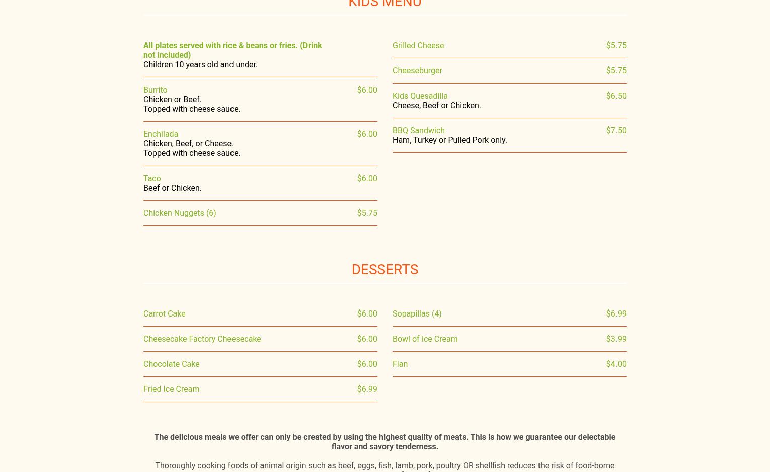 Moocho Mexican Restaurant & Cantina Menu