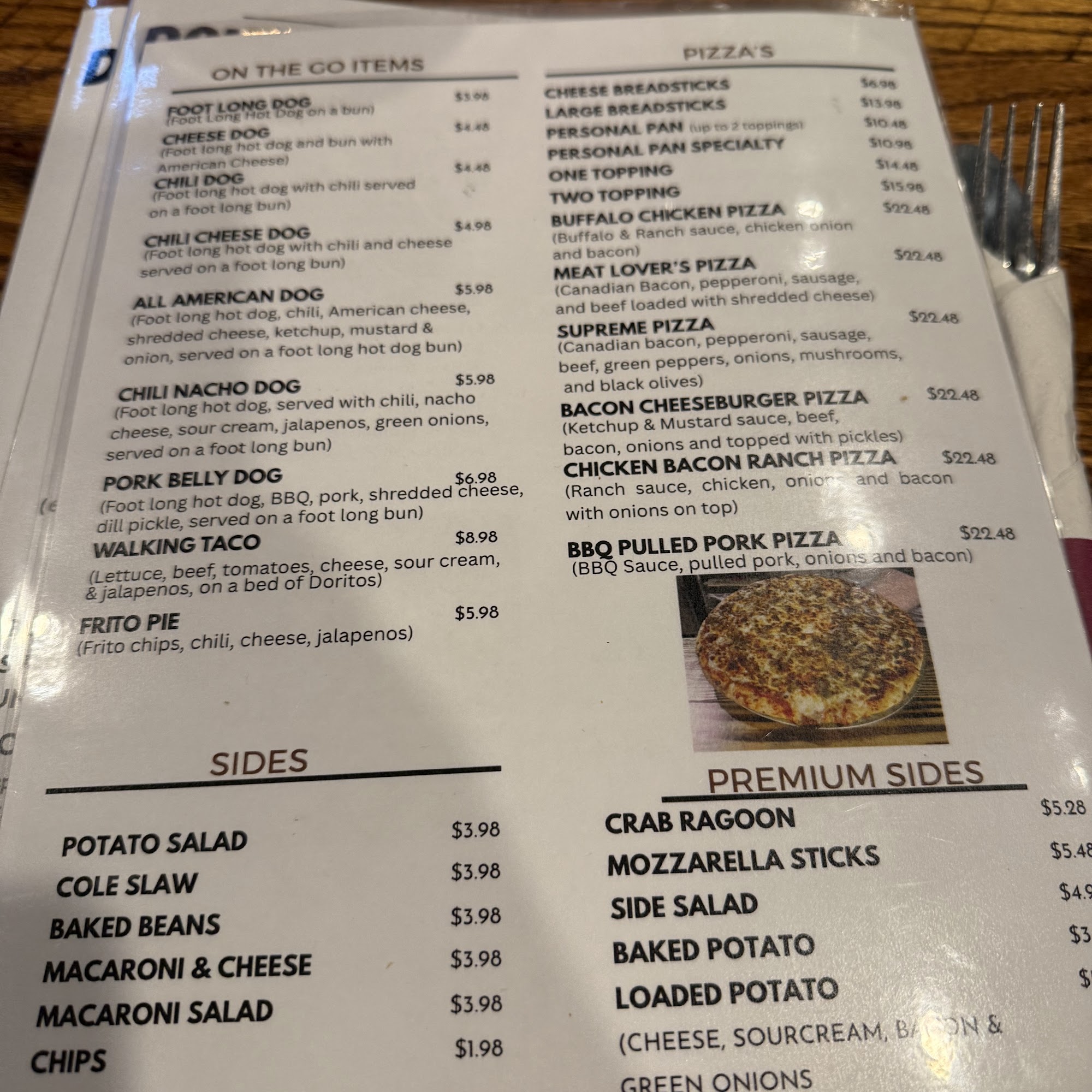 Double D's Roadhouse Menu