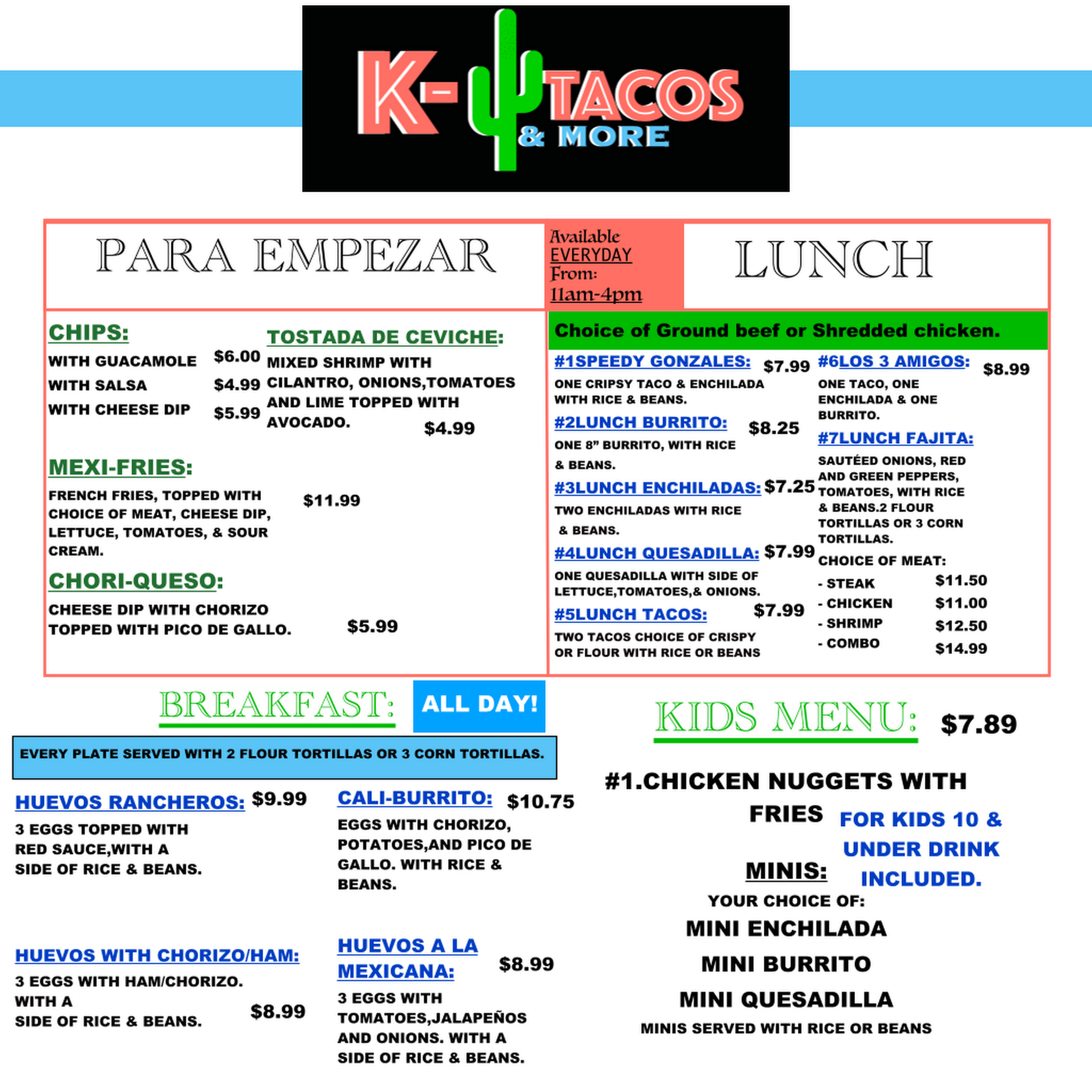 K-Tacos & More Menu