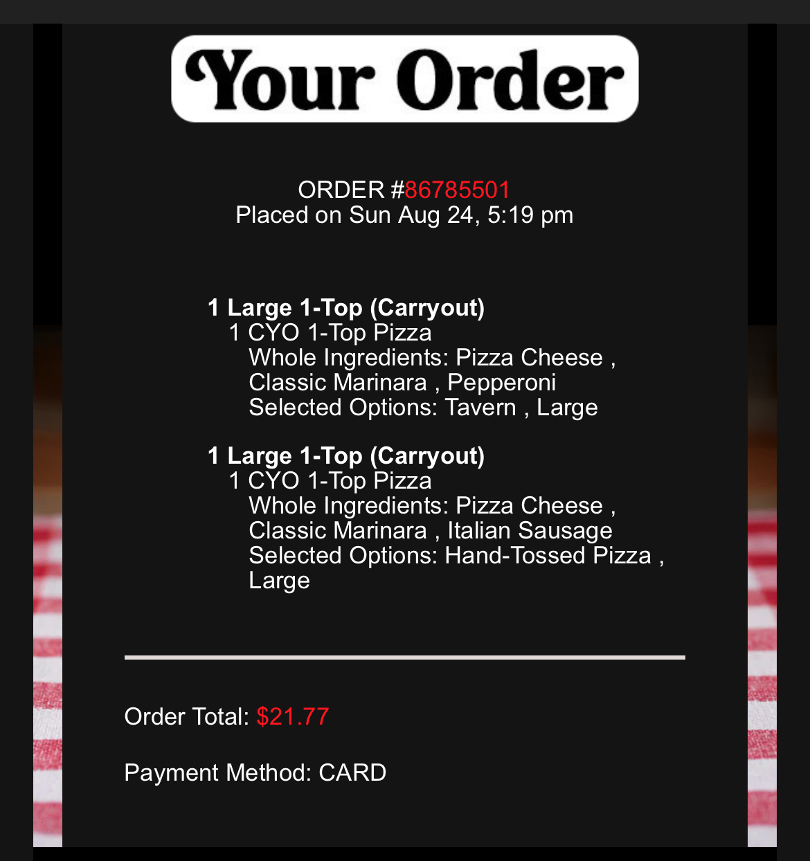 Pizza Hut Menu