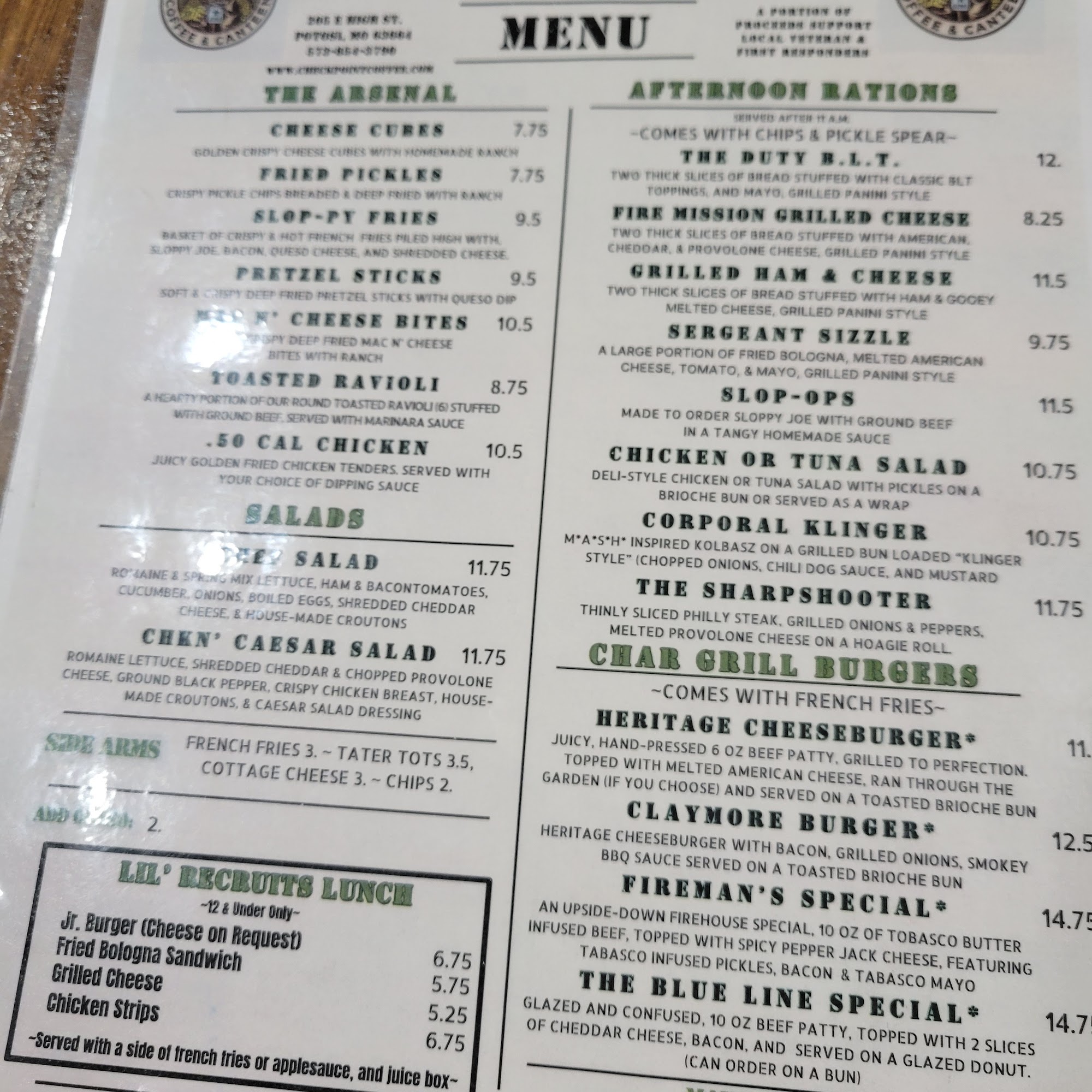 Checkpoint Coffee & Canteen Menu