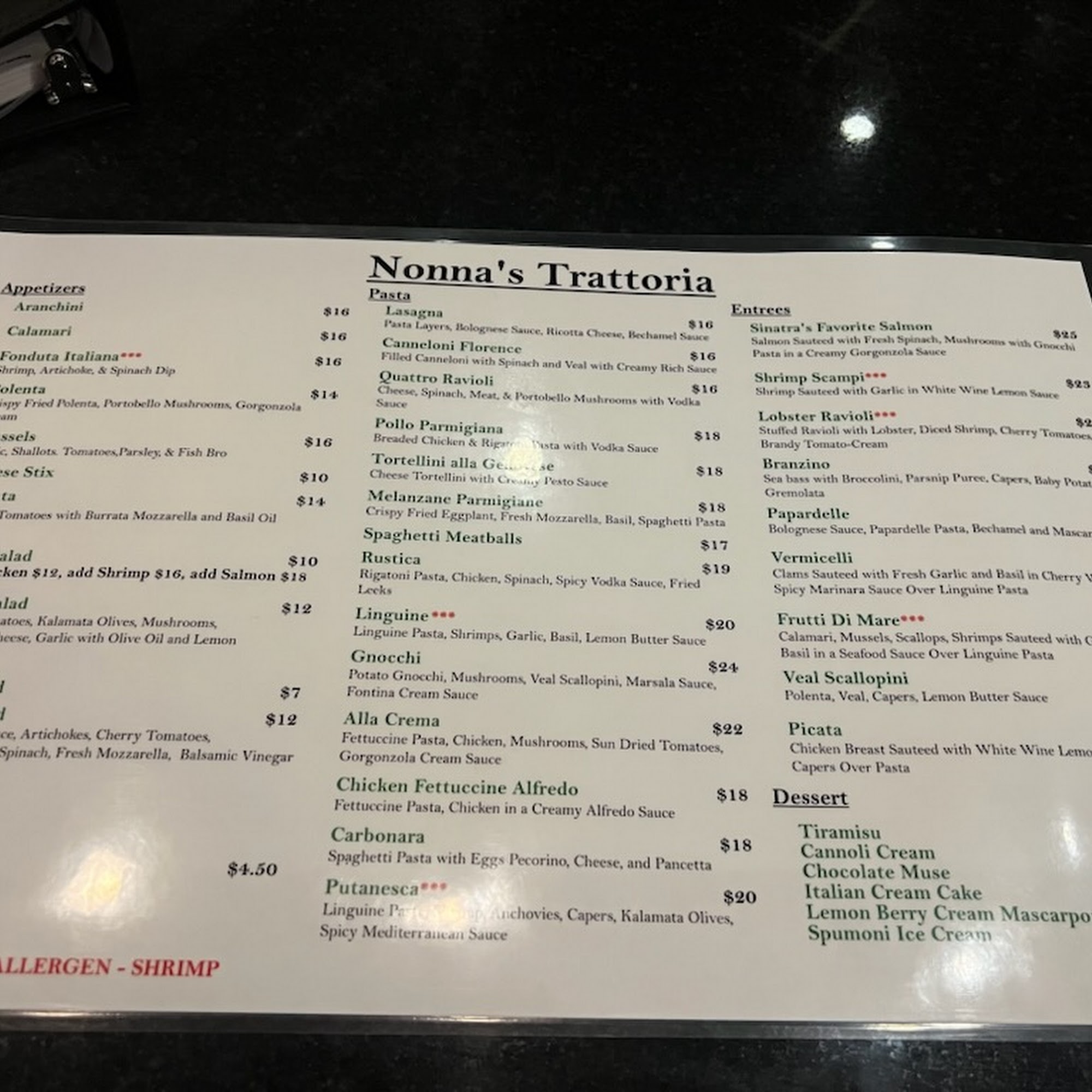 Nonna’s Trattoria Raymore Menu