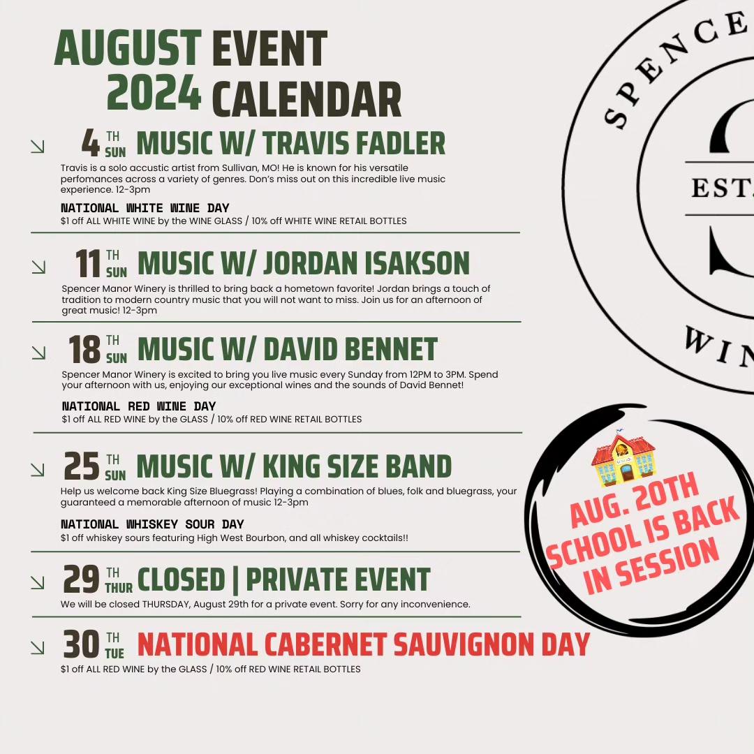 Spencer Manor Winery Menu