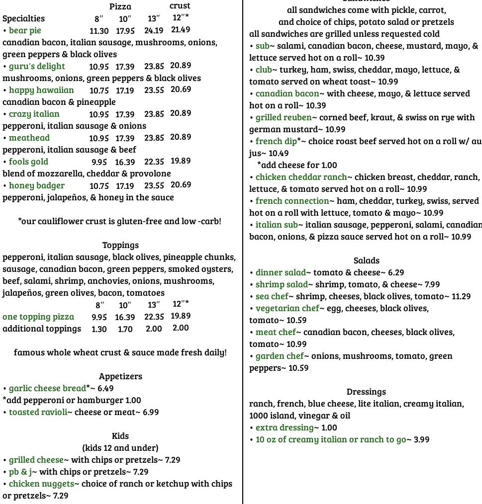 McSalty's Pizza Café Menu