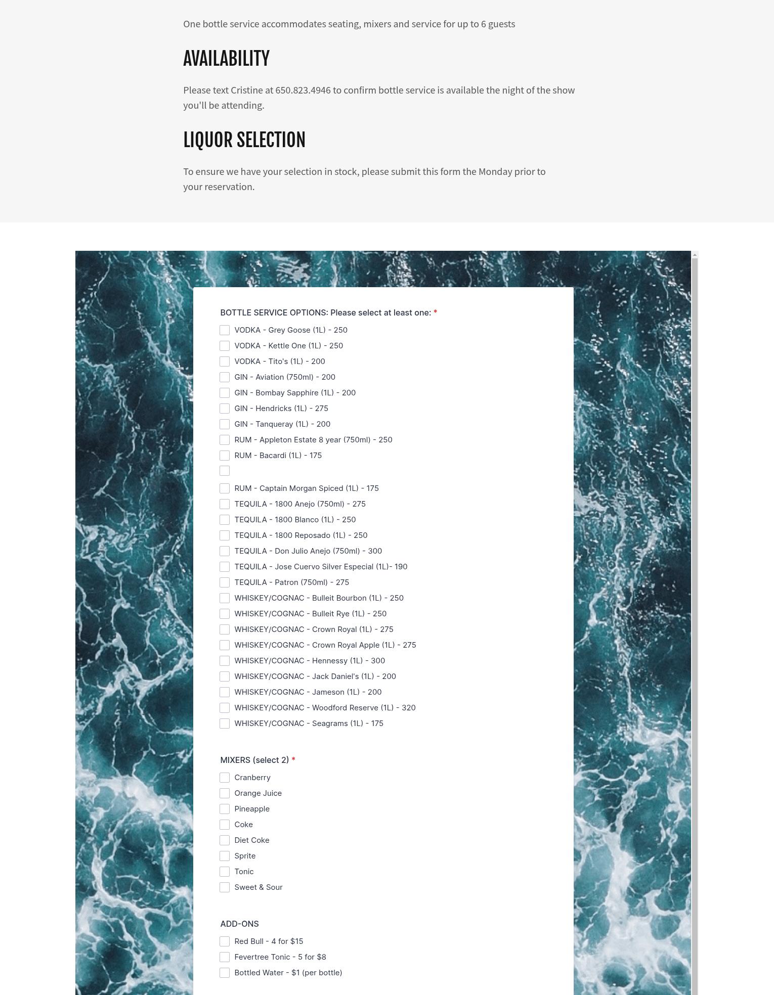 The Regency Live Menu