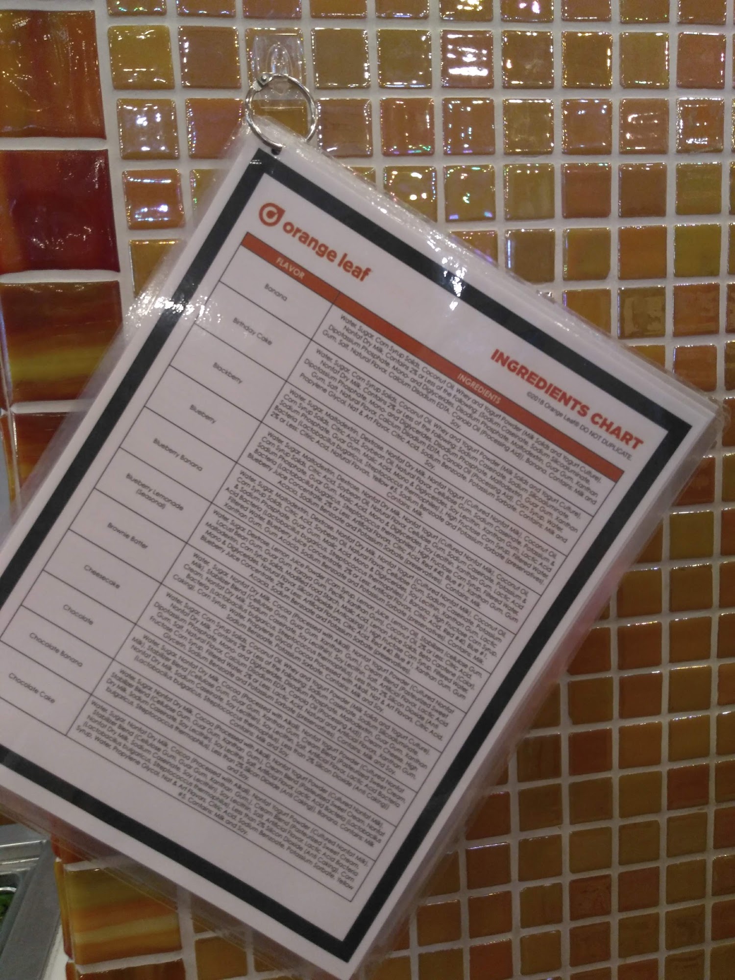 Orange Leaf Frozen Yogurt Menu