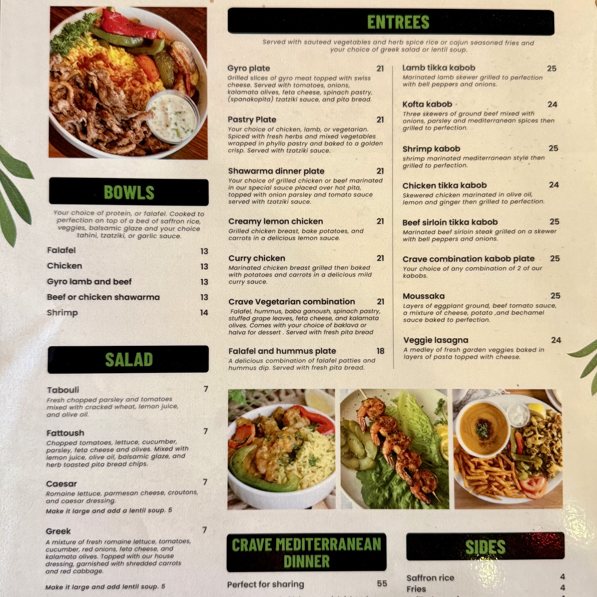 Crave Mediterranean cafe Menu