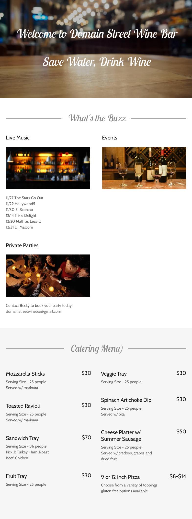 Domain Street Wine Bar Menu