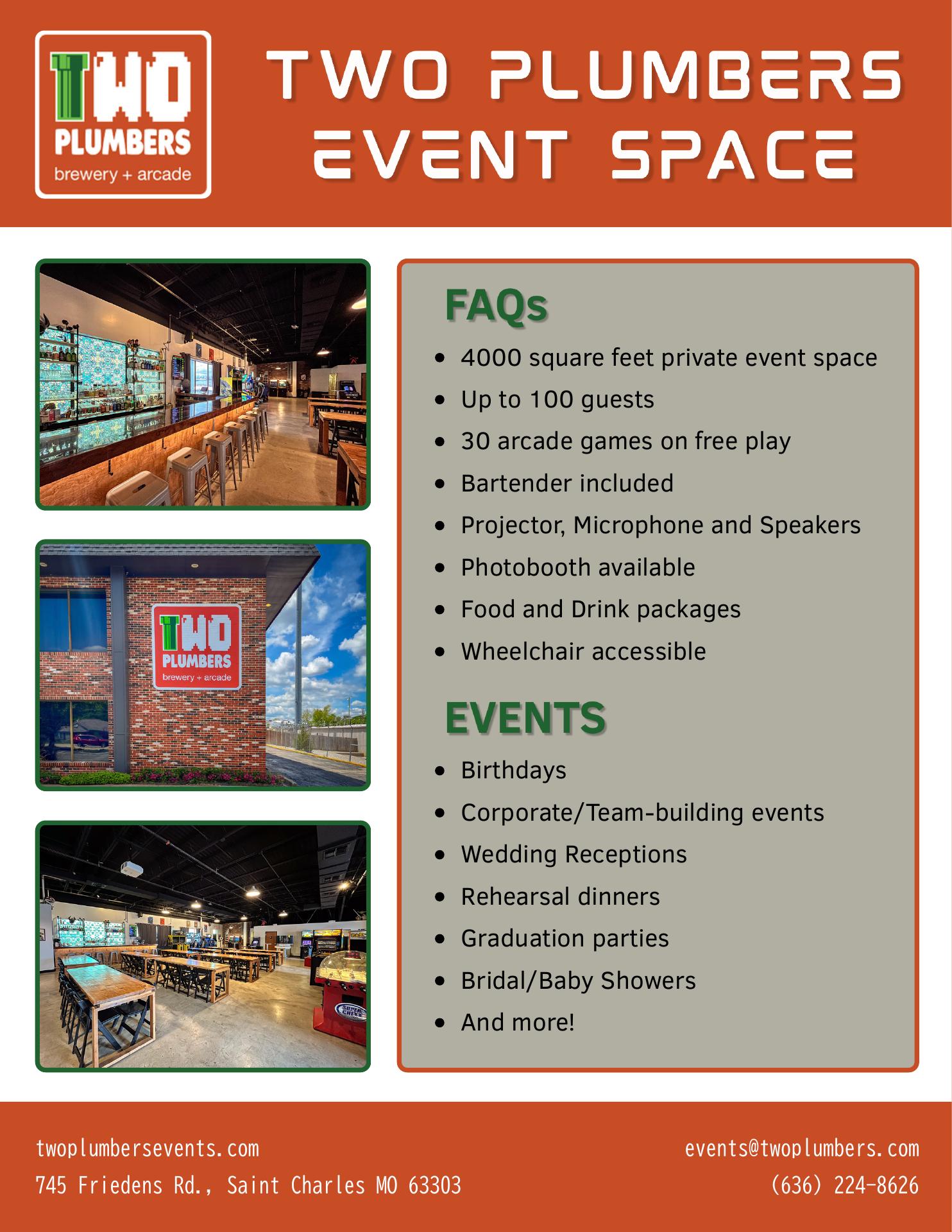 Two Plumbers Event Space Menu