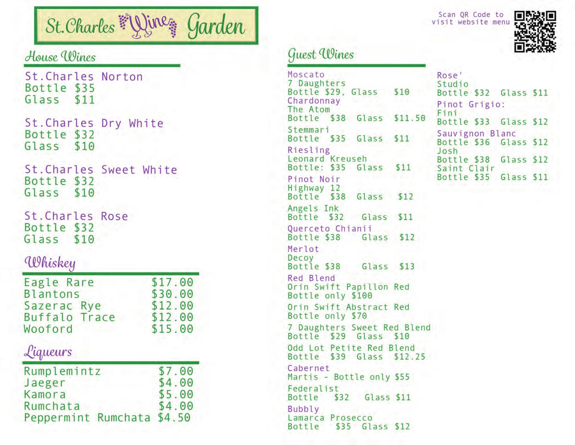 The Wine Garden Menu