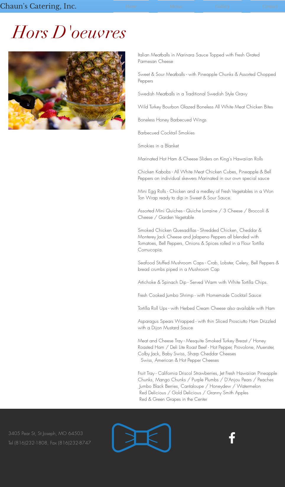 Chaun's Catering Menu