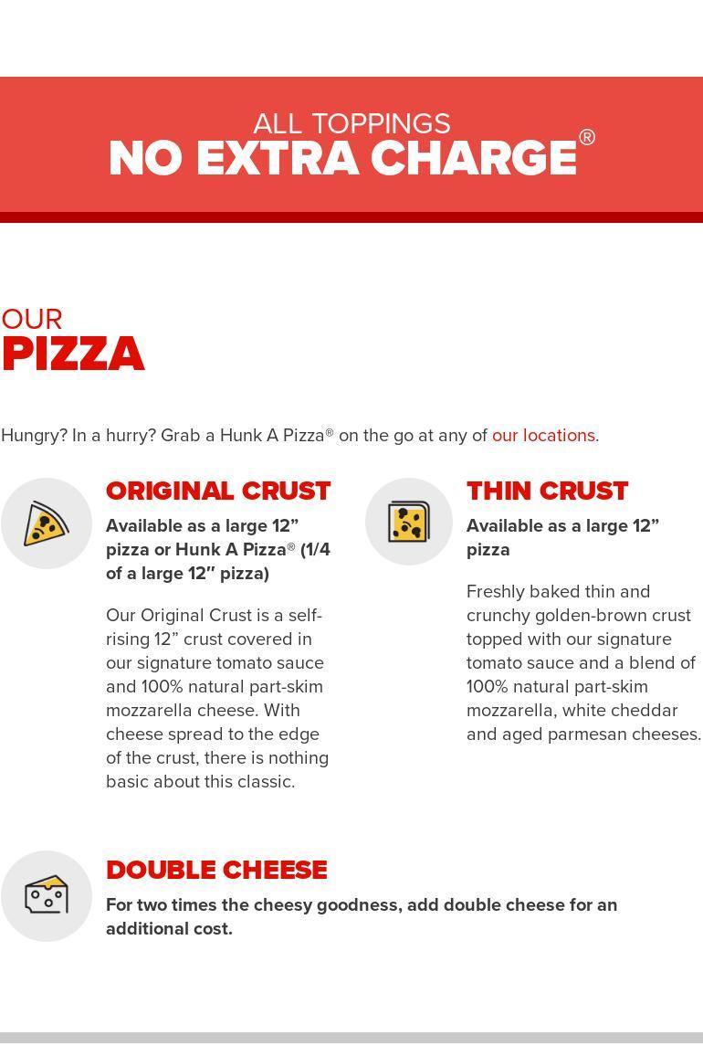 Hunt Brothers Pizza Menu