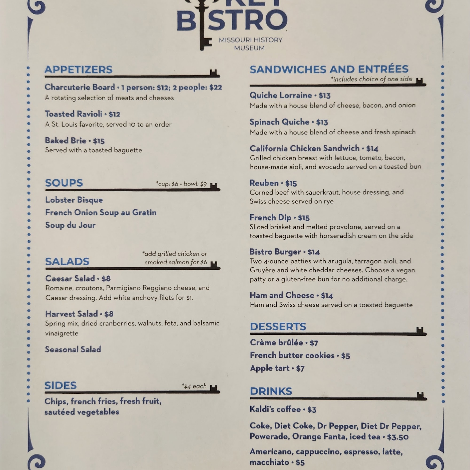 The Key Bistro Menu