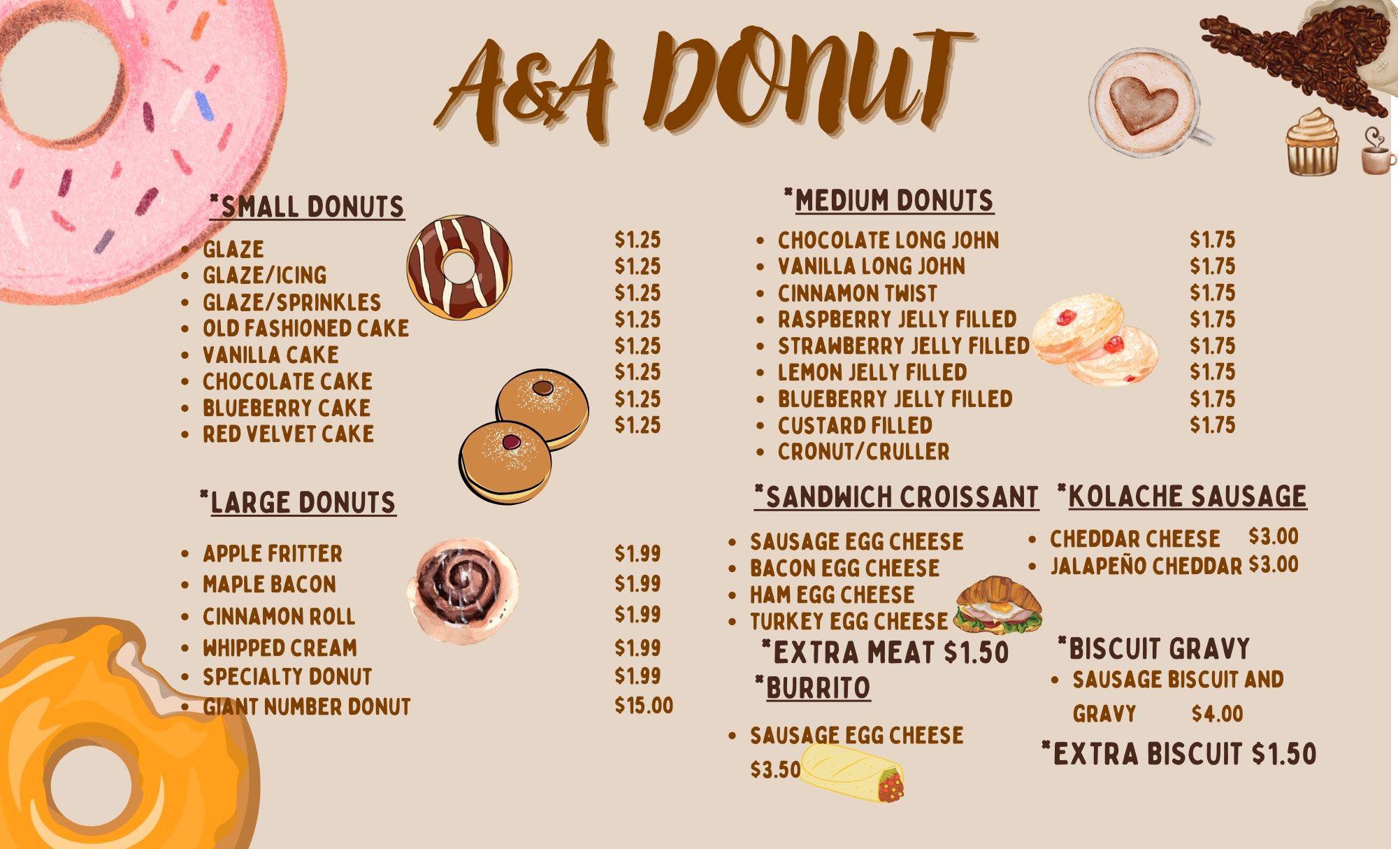 A&A Donuts Menu