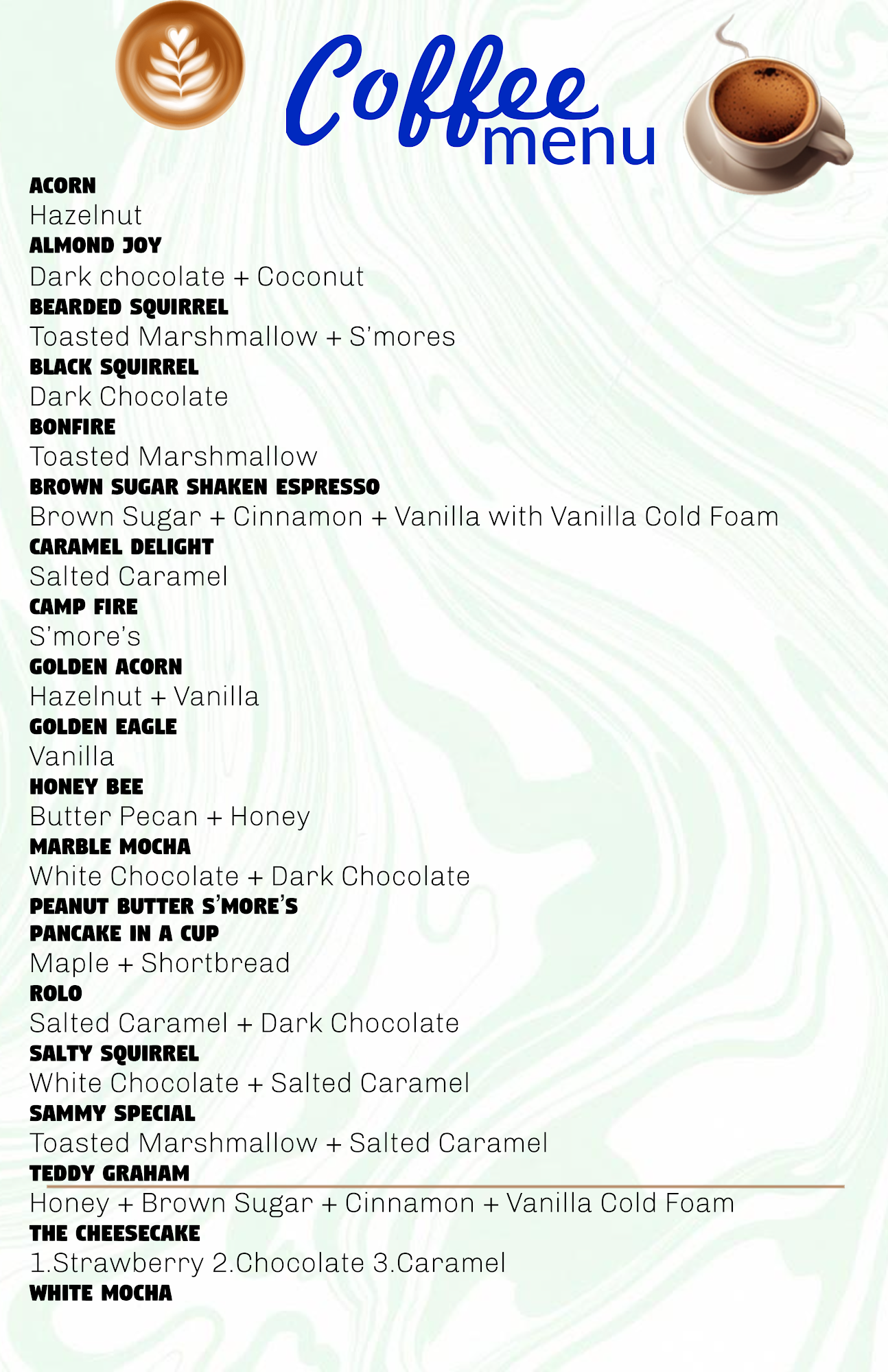 Caffeinated Squirrel Menu