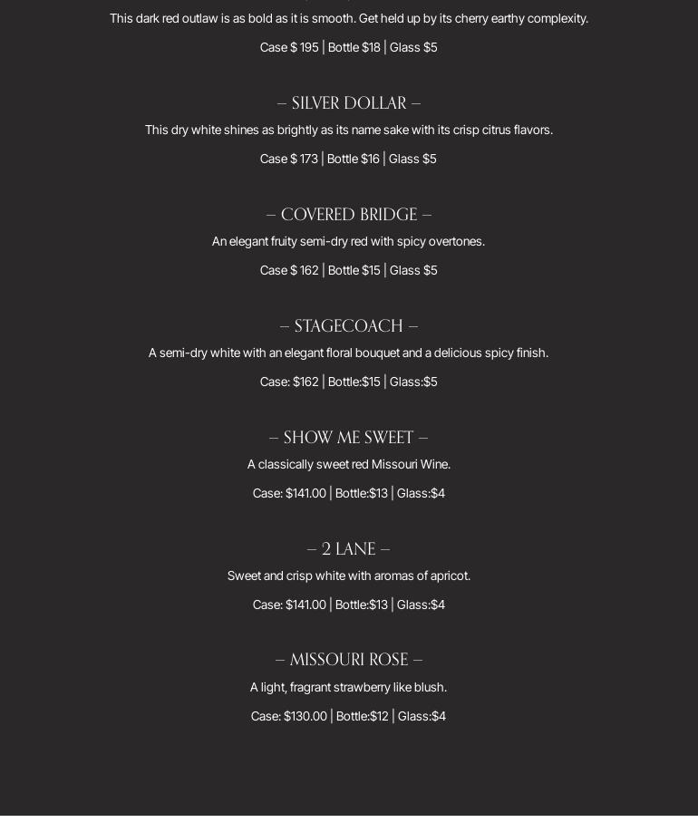 Black Silo Winery Menu