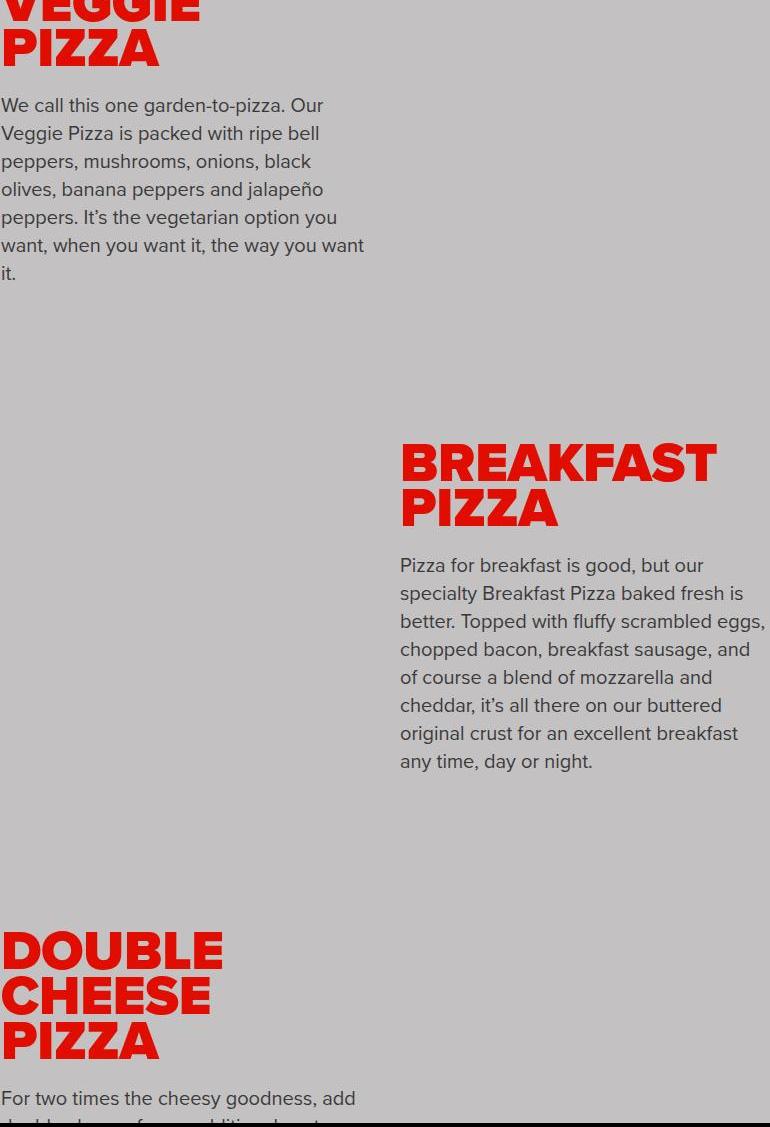 Hunt Brothers Pizza Menu