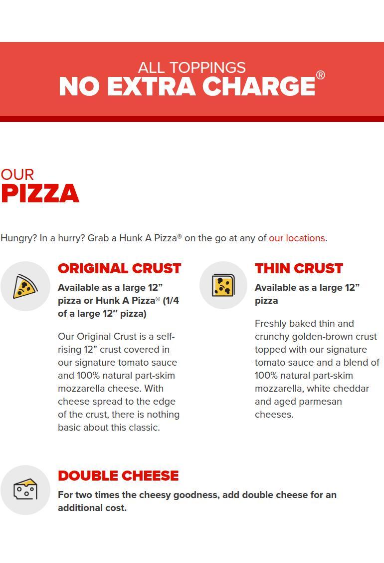 Hunt Brothers Pizza Menu