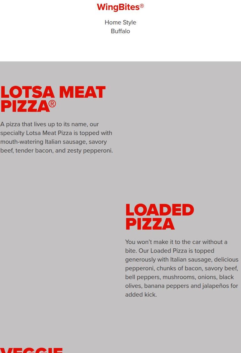 Hunt Brothers Pizza Menu