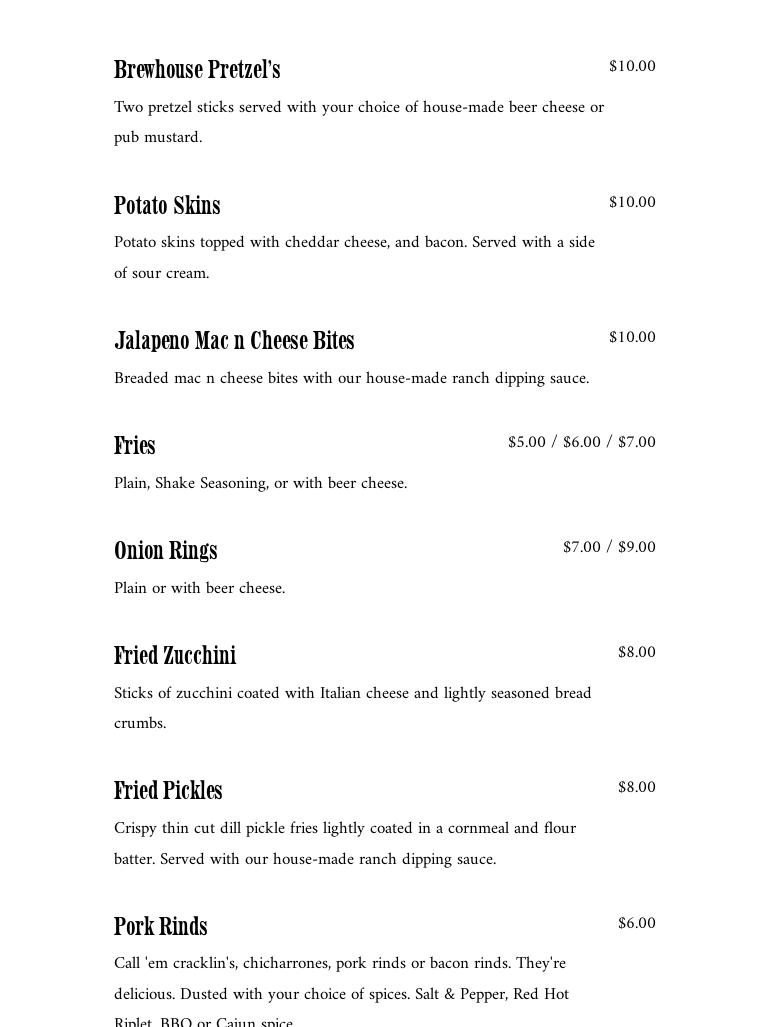 Old Bridgeview Brewing Menu